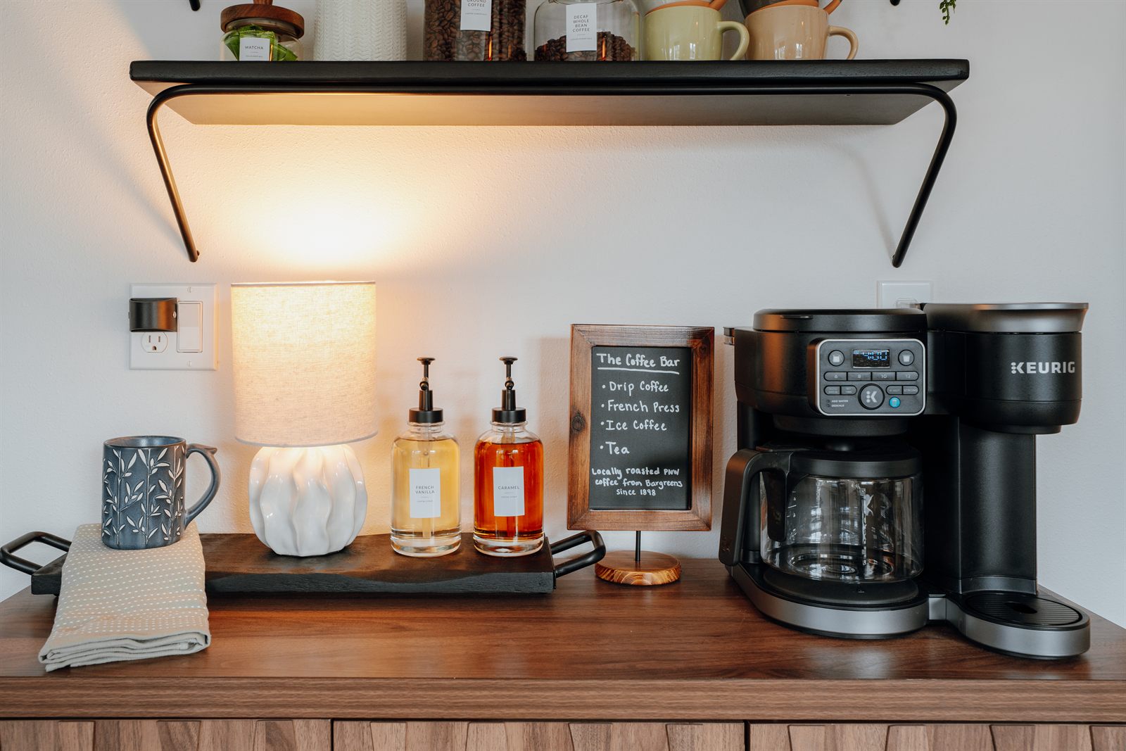 A styled guest coffee bar in one of the rentals