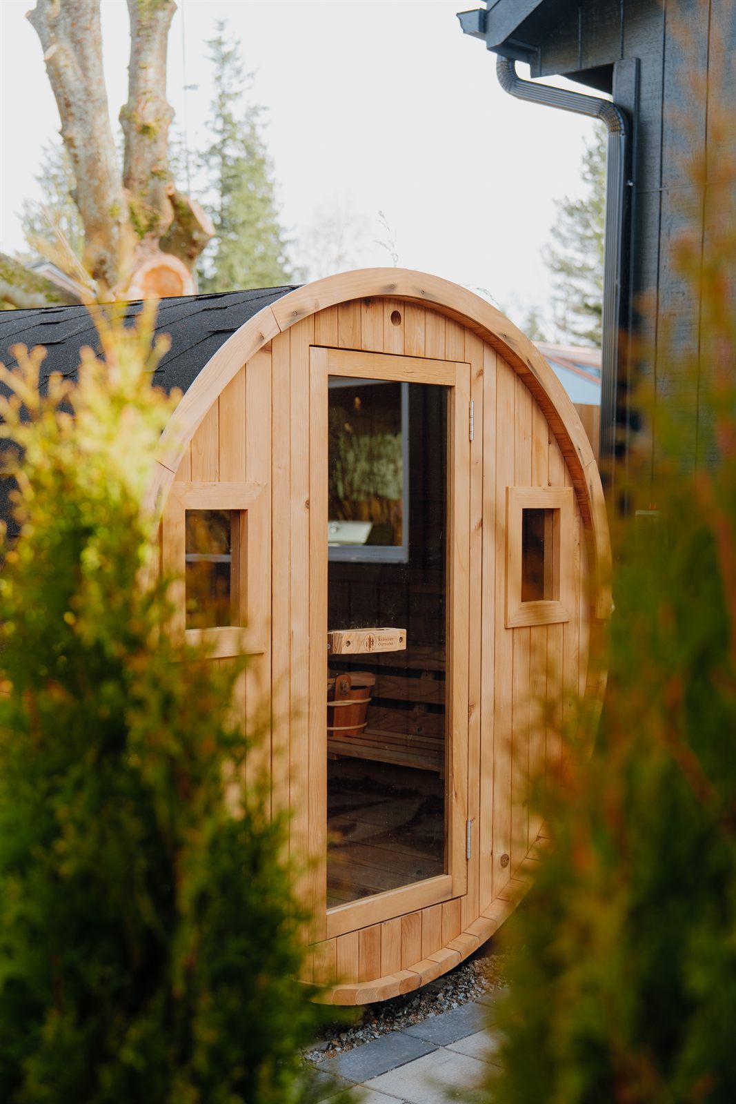 The barrel sauna at one of the cabin rentals
